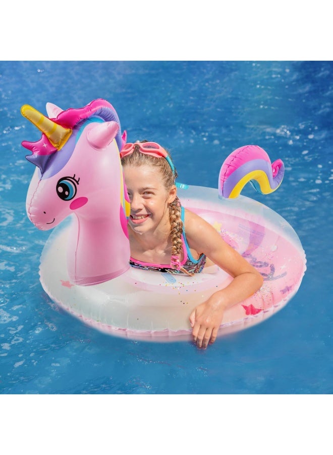 TAPIT Unicorn Inflatable Pool Float with Glitters Gradient Pink Swimming Ring Summer Outdoor Water Lounge Raft Fun Beach Floaties Vinyl Swim Floaty Pool Toys for Kids and Adults - Image 1